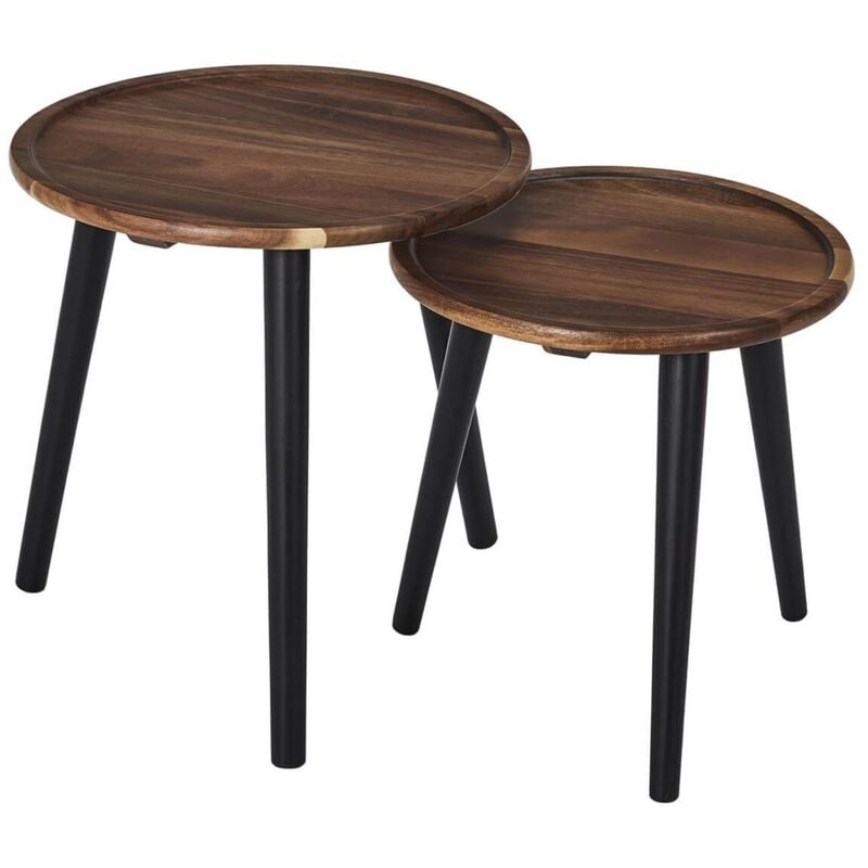 Altobuy - benedict - Lot de 2 tables basses rondes gigogne en acacia teinté noyer