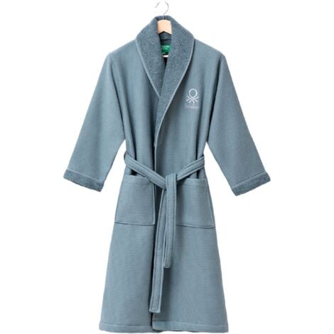 BENETTON Bademantel L/XL 400GSM – 100 % dunkelblaue Waffelbaumwolle