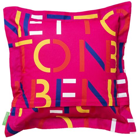 Benetton Cushion 40x40 cm 300gr, 100% cotton pink with multicolor logo Casa Benetton