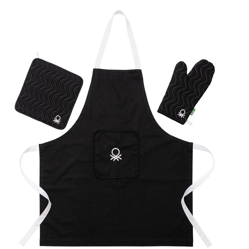 

Benetton - SET 3PC DELANTAL ( DELANTAL + MANOPLA + AGARRADOR) 75X85CM 100% ALGODÓN 190GSM NEGRO BLACK & WHITE