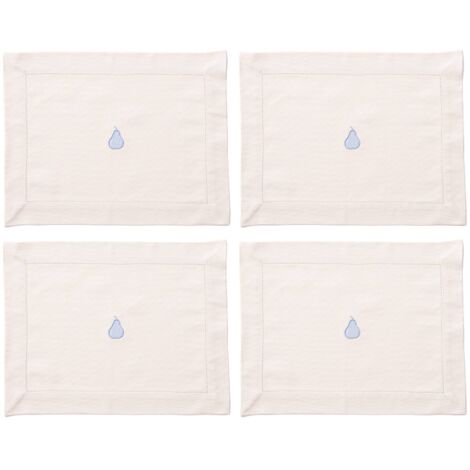 Benetton Juego de 4 manteles individuales 45x35cm 180GSM en algodón Crema con pera Azul Benetton