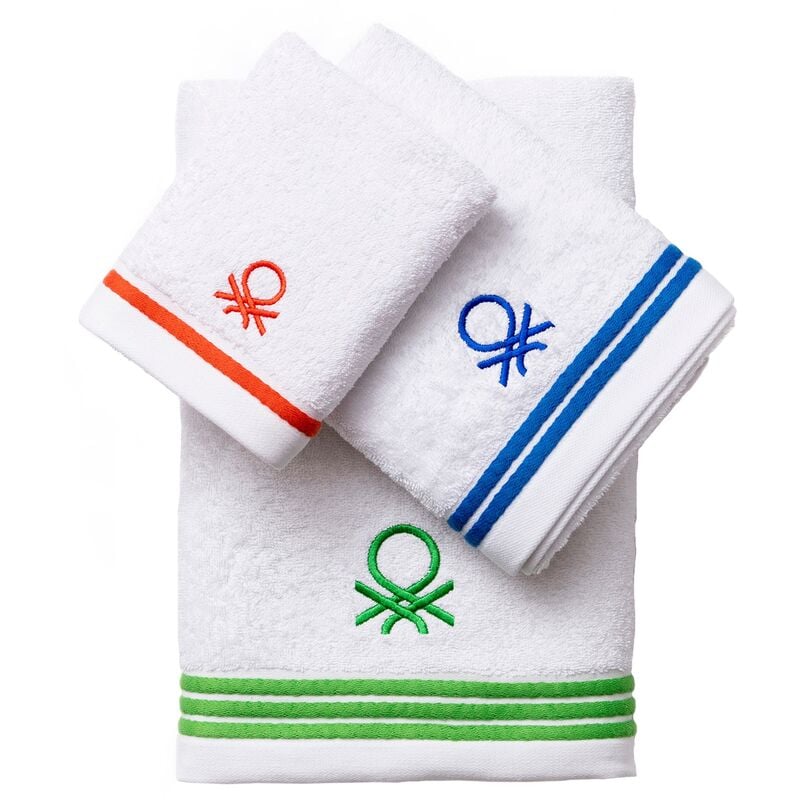 

Benetton - SET 3PCS TOALLAS DE BAÑO (30X50+50X90+70X140CM) 450 GSM 100%ALGODON LOGO ROJO/AZUL/VERDE CASA