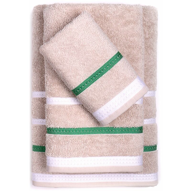 

Set 3Pcs Toallas De Baño (30X50+50X90+70X140Cm) 450 Gsm 100%Algodon Beige C/Rayas Casa Benetton