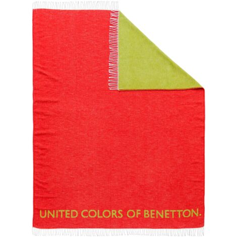Benetton Manta 140x190 cm, 320GSM,  Algodón y Acrílico - Verde y Rojo
