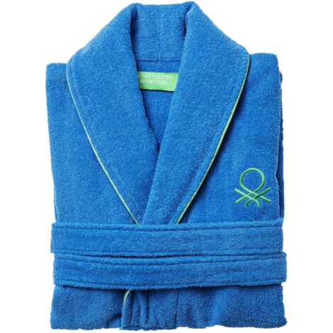 Benetton Rainbow peignoir capuche 100% coton bleu M/L 360 gsm