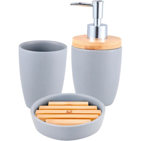 Benetton Set 3pc accesorios de baño (vaso + dispensador de jabón + plato para jabón) cerámica gris tevere