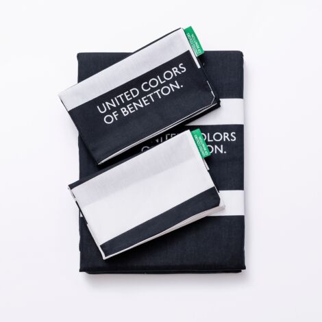 Benetton SET BLACK & WHITE Juego de Cama con 2 fundas Almohada 80X80 cm y Funda Nórdica 200x200cm – Juego Cama Large
