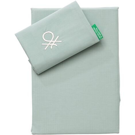 BENETTON Set de 3 piezas Sabana Individual Plana + Sabana Bajera + 1 Funda de Almohada de 50x85 cm, color VERDE - 100% ALGODÓN