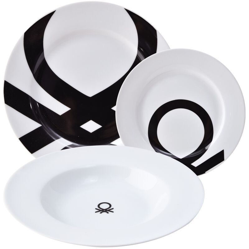 

Set 18pcs vajilla porcelana diseño logo estampado negro Casa Benetton