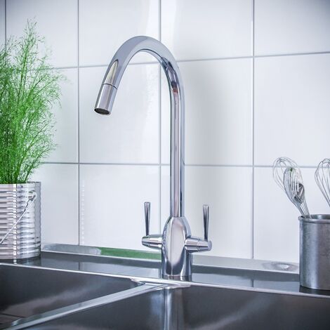 main image of "Beni Twin Lever Chrome Kitchen Sink Mixer Tap With Swivel Spout"