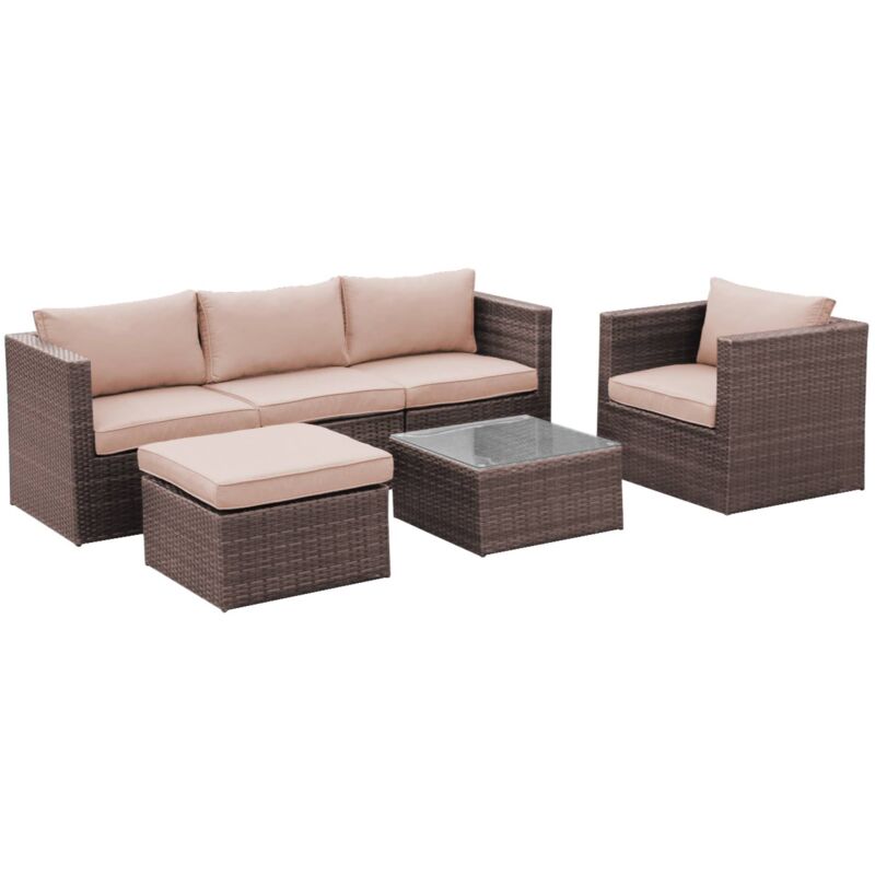 Benito Rattan And Aluminium 5 Seater Chocolate Brown Garden Sofa Set