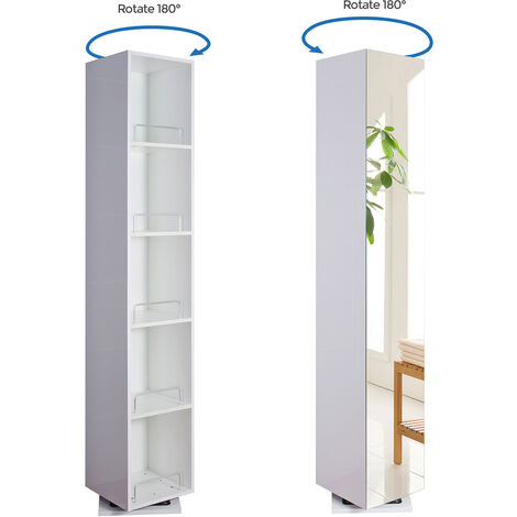 Benley 1800mm White Gloss Freestanding Tall Storage Unit With Mirror