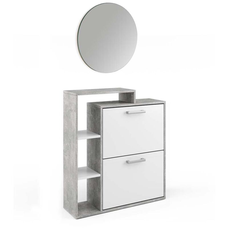 Vicco - Meuble à chaussure Orlando, Béton, 2 pièces, avec miroir