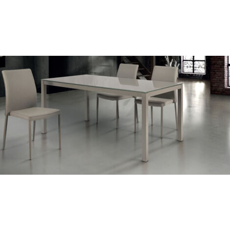 BENNETT - tavolo da pranzo moderno allungabile in acciaio e vetro