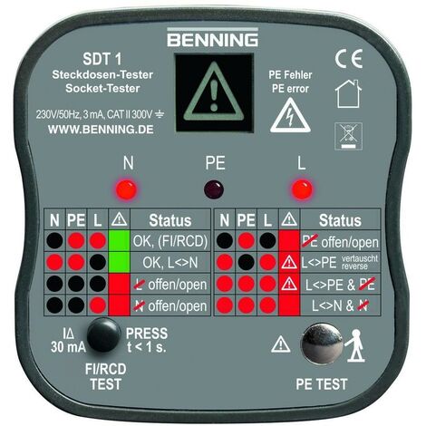 Benning SDT 1 Steckdosentester CAT III 300 V LED, LCD