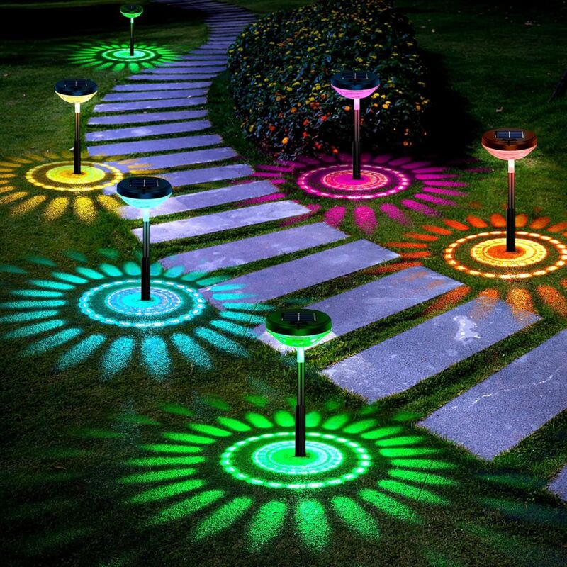 Lot de 4 lampes solaires lumineuses pour allée, changement de couleur/lumières solaires d'extérieur à led blanc chaud, lampadaires solaires étanches