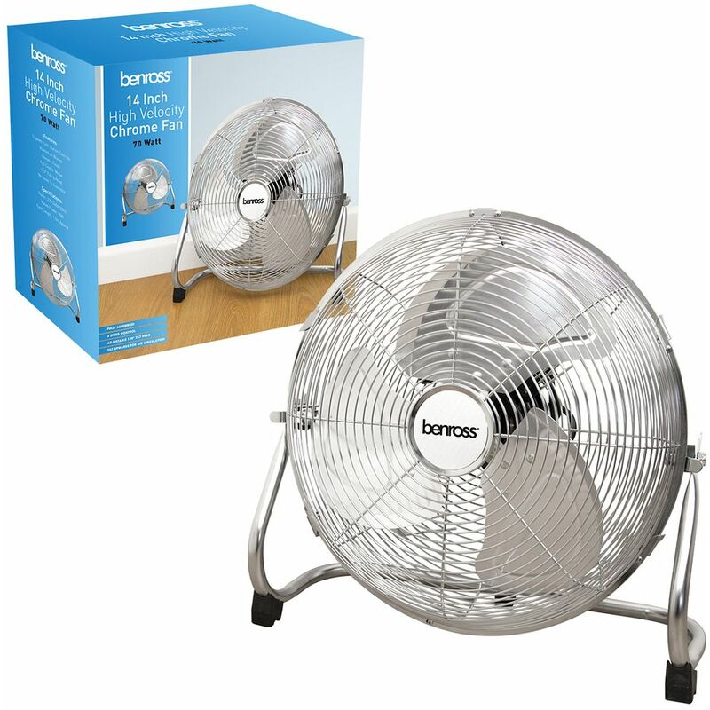 42630 14 Inch High Velocity 3-Speed Floor Table Fan Adjustable 120° Tilt Head Ideal for Home Office Gym Living Room, 70W, Chrome, 40 W, Silver