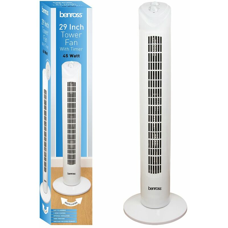43960 Essential Tower Fan with Timer, 29-Inch, 45 W, Plastic - Benross