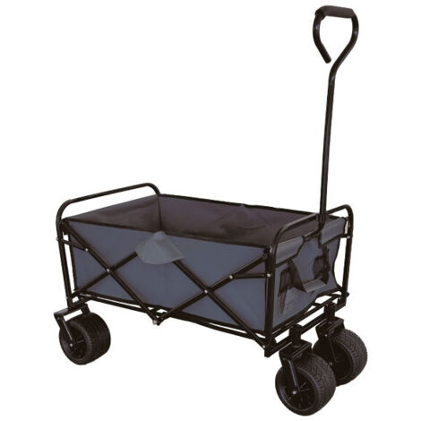 Benson Chariot Pliable d'Extérieur à  Roues Extra Larges - Idéal pour les Vacances ou la Plage, Construction Robuste en Acier, Tissu Polyester Noir, Capacité de Charge 100kg