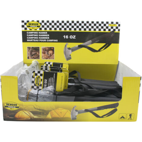 Benson Outdoor Camping Hammer 16 oz – Ideal zum Einschlagen und Herausziehen von Zeltheringen, robuste Stahlkopfkonstruktion, ergonomischer Gummigriff, 30 cm Länge, 450 gr
