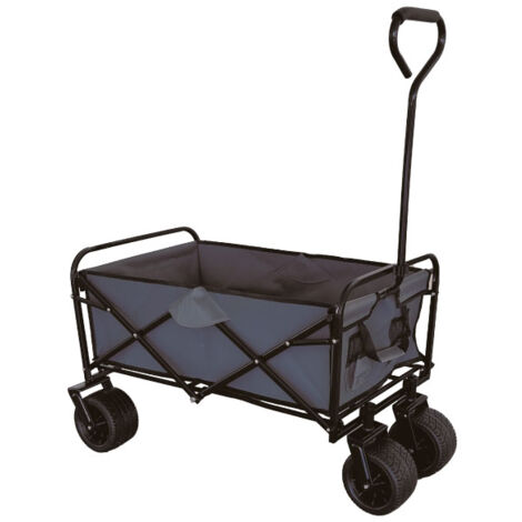 Benson Outdoor Faltbarer Bollerwagen mit extra breiten Rädern – Ideal für Urlaub und Strandbesuche, robuste Stahlkonstruktion, schwarze Polyester-Bespannung, 100kg Tragkraft