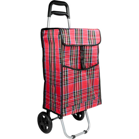 Benson Products Faltbarer Einkaufstrolley mit 2 Rädern, 92 x 34 x 27 cm, Tragkraft 25 kg, Volumen 40 Liter, Karomuster - Ideal für Einkäufe und den Transport von Gegenständen