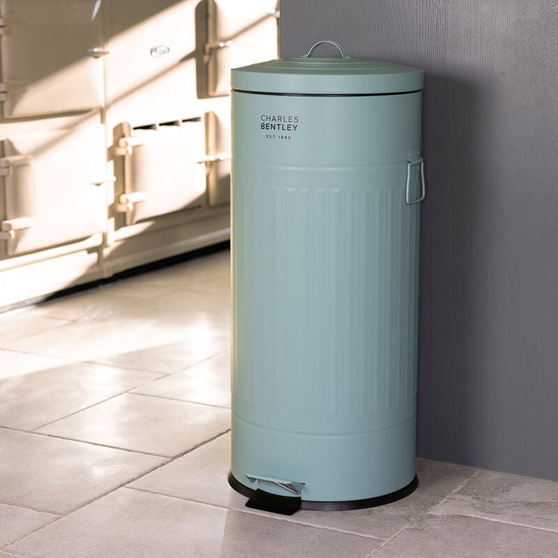 Charles Bentley - 30L Retro Steel Waste Rubbish Kitchen Pedal Bin Heritage Green - Green