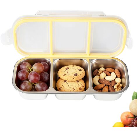 Bento à Compartiments en Acier Inoxydable, Boîte à Lunch avec 3 Compartiments, Boite Bento pour Salades, Snack Box Étanche, Bento Lunch Box pour École, Voyages & Quotidien