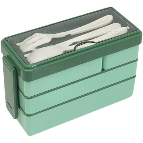 Bento Box Adult Lunch Box 3 Layers Stackable Lunch Container with 4 Compartments for Work School Picnic Green