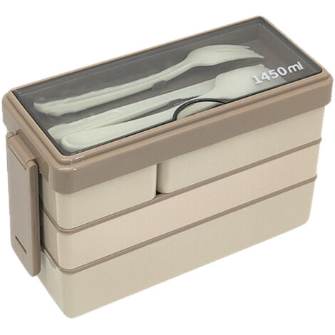 Bento Box Adult Lunch Box 3 Layers Stackable Lunch Container with 4 Compartments for Work School Picnic Khaki
