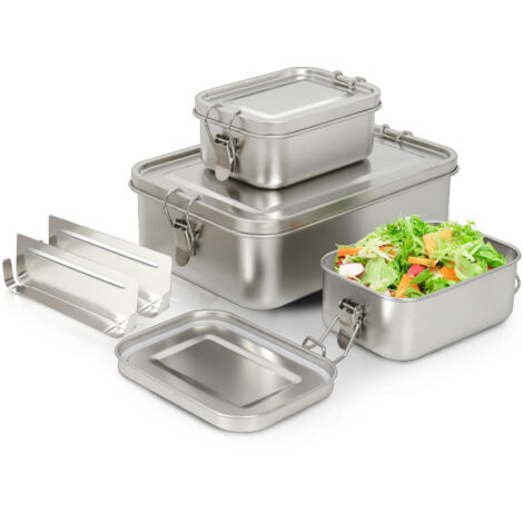 Bento Box, Bento Box in acciaio inossidabile 304 con coperchi 2400/1400/850 ml, a tenuta stagna e impilabili per zuppe, insalate, avanzi, confezione da 3