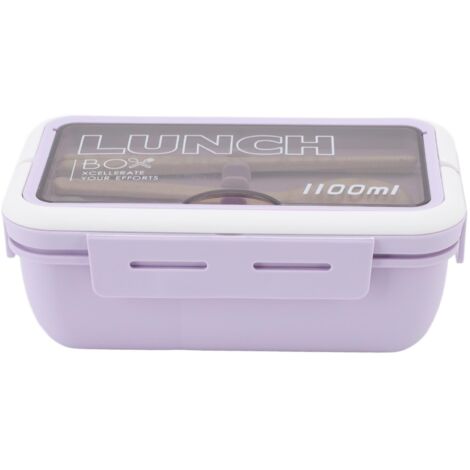 Bento-Box für Erwachsene, 1100 ml, 2 Fächer mit Deckel – für Büro und Schule, hübsches lila Design