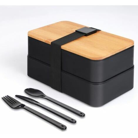 Bento Box Japonais - Boîte à Lunch avec Compartiments - Couverts 3 Pièces - Boîte à Lunch avec Couvercle en Bambou pour l'école et le Travail pour Enfants et Adultes thsinde