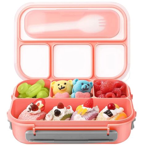 Bento Box Lunch Box Adulte Nouveau Lunch Container Enfants Toddler Bento Box avec 4 Compartiments Et Fourchette Anti-Fuite Micro-Ondes 1000ML Rose 1pcs