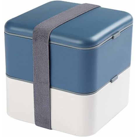 Bento Box Square, 1900ml Lunch Box Isotherme Hermétique 2 étages, Grande Boîte Repas à Compartiments pour Enfants et Adultes (Bleu -1900ml)