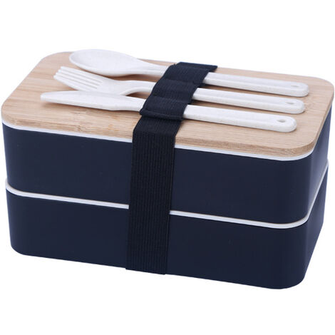 Bento Lunch Box avec 3 couverts – Boîte à déjeuner étanche de style japonais pour l'école et le travail, sans BPA – Boîte avec couvercle en bambou pour le transport des aliments
