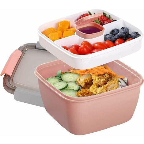 Bento Lunch Box, Boîte Boite Repas Box Enfant/Adulte et couverts, 1,5L Lunch Box avec Compartiment, Boîtes Bento box Anti-fuite, Sans BPA, pour Le Pique-Nique, l'école, Le Travail(pink)