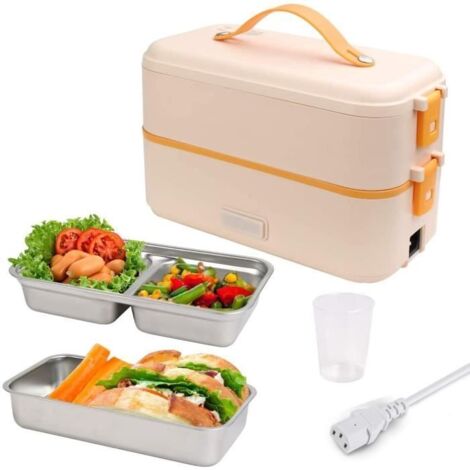Bento Lunch Box Chauffante Electrique, 220V 300W 0.8L Boîte Repas, 2 Couches Compartiment,PTC Chauffe Plat Electrique, Jaune