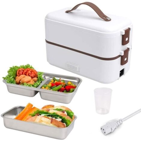 Bento Lunch Box Chauffante Electrique, 220V 300W 0.8L Boîte Repas, 2 Couches Compartiment,PTC Chauffe Plat Electrique pour Cuiseur