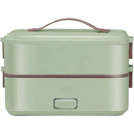 Bento Lunch Box Chauffante Electrique, 220V 300W 0.8L Boîte Repas, 2 Couches Compartiment,PTC Chauffe Plat Electrique, Vert