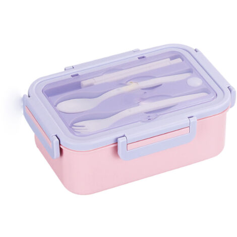 Bento Lunch Box Large Capacity Grid Design Food Grade PP Portable Lunch Box for Home Office School Students Purple Pink 1400ml