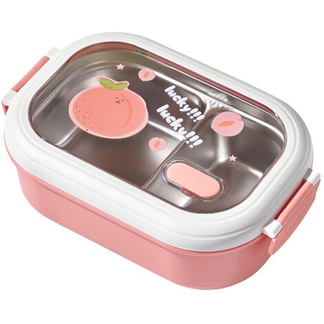 Bento Lunch Box Portable Safe Leakproof Divided Stainless Steel Thermal Lunch Box for Students School Office Pink