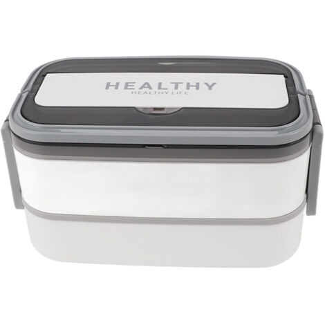 Bento-Lunchbox 316, doppelwandig, Edelstahl, mit Fächern und Besteck, 1400 ml, weiß, für Büro und Schule