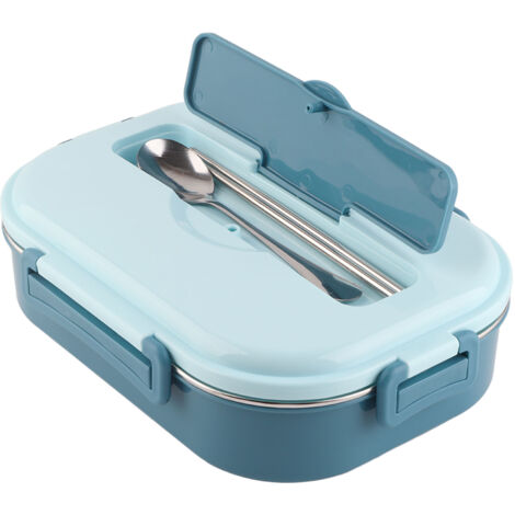 Bento-Lunchbox aus Edelstahl mit 4 Fächern, ideal für Schüler und Erwachsene, mit integrierter Suppenschüssel – Blau