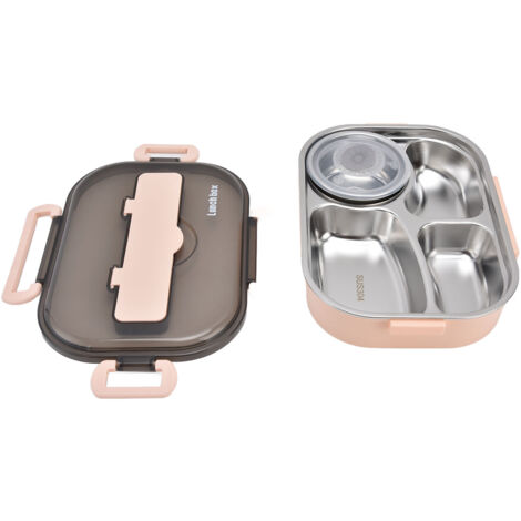Bento-Lunchbox mit 4 Fächern (1,3 l) aus Edelstahl 304 für Kinder, inklusive Suppenschüssel und Besteck – Rosa