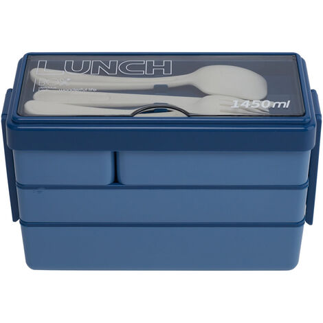 Bento-Style Plastic Lunch Box with Cutlery 3-Layer