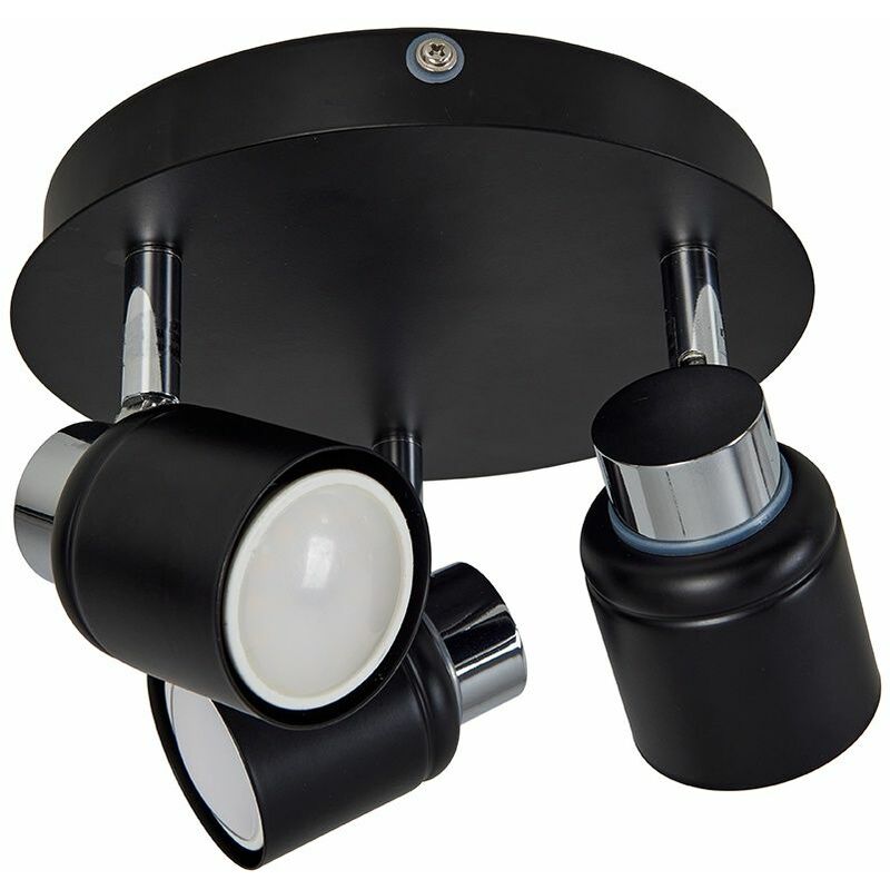 Minisun - IP44 3 Way Round Plate Spotlight In Chrome And Black - Add LED Bulbs