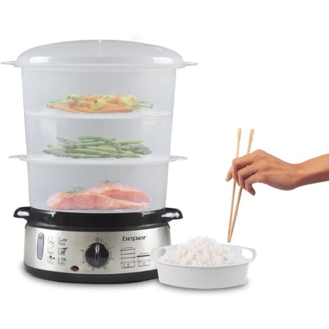 Beper BC.250 Vaporiera da 9 litri - Vaporiera Elettrica per Cottura al Vapore di Riso, Pesce, Verdure, Carne - BFA Free