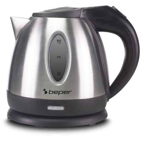 BEPER P101BOL001 Bollitore d’Acqua Elettrico, 1630 W, Bollitore 1,2 Litri in Plastica e Acciaio, Senza fili, Acciaio/Nero