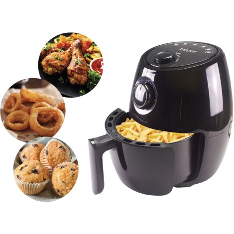 BEPER P101FRI001 Friggitrice ad aria calda, Senza Olio, Timer e Temperatura regolabile, Recipiente e griglia rimovibili, Capacità 2 litri, Potenza 1000 Watt, Nero